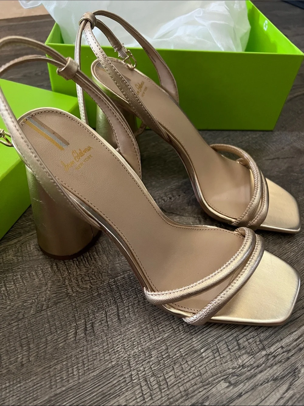 Sam Edelman Kia Metallic Gold Leather Block Heel Slingback Sandals